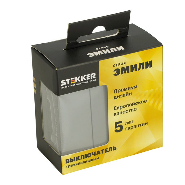 Выключатель 3-клавишный (механизм), STEKKER RSW10-5108-10, 250В, 10А, серия Эмили, платиново-серый 49948 — фото 7