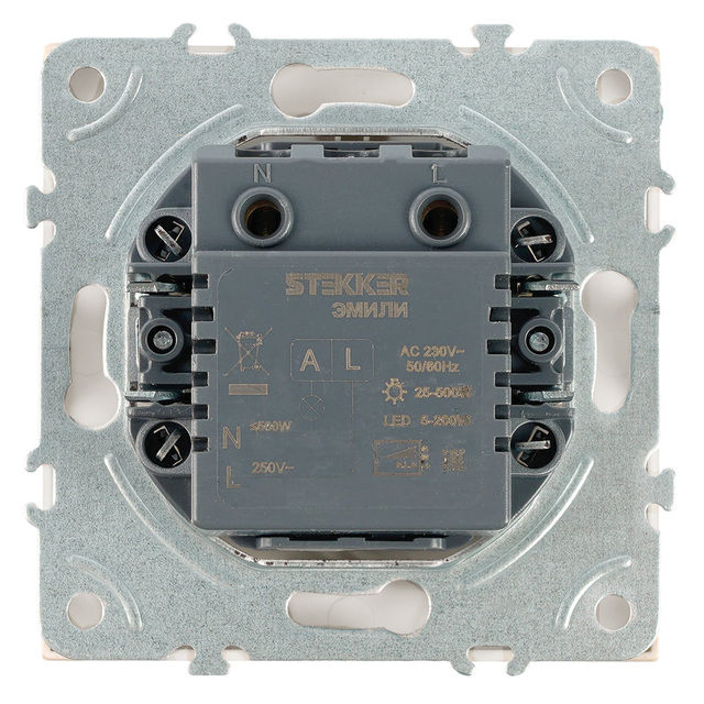 Выключатель диммирующий TRIAC (механизм), STEKKER RSW10-5106-01, 250В, 500Вт, серия Эмили, белый 49868 — фото 5