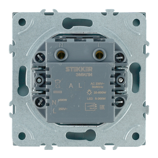 Выключатель диммирующий TRIAC (механизм), STEKKER RSW10-5106-10, 250В, 500Вт, серия Эмили, платиново-серый 49946 — фото 5