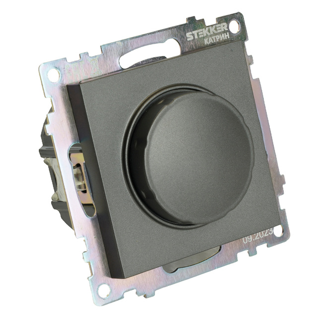 Выключатель диммирующий TRIAC (механизм), STEKKER GLS10-7106-06, 250В, 500Вт, серия Катрин, графит 49413 — фото 3